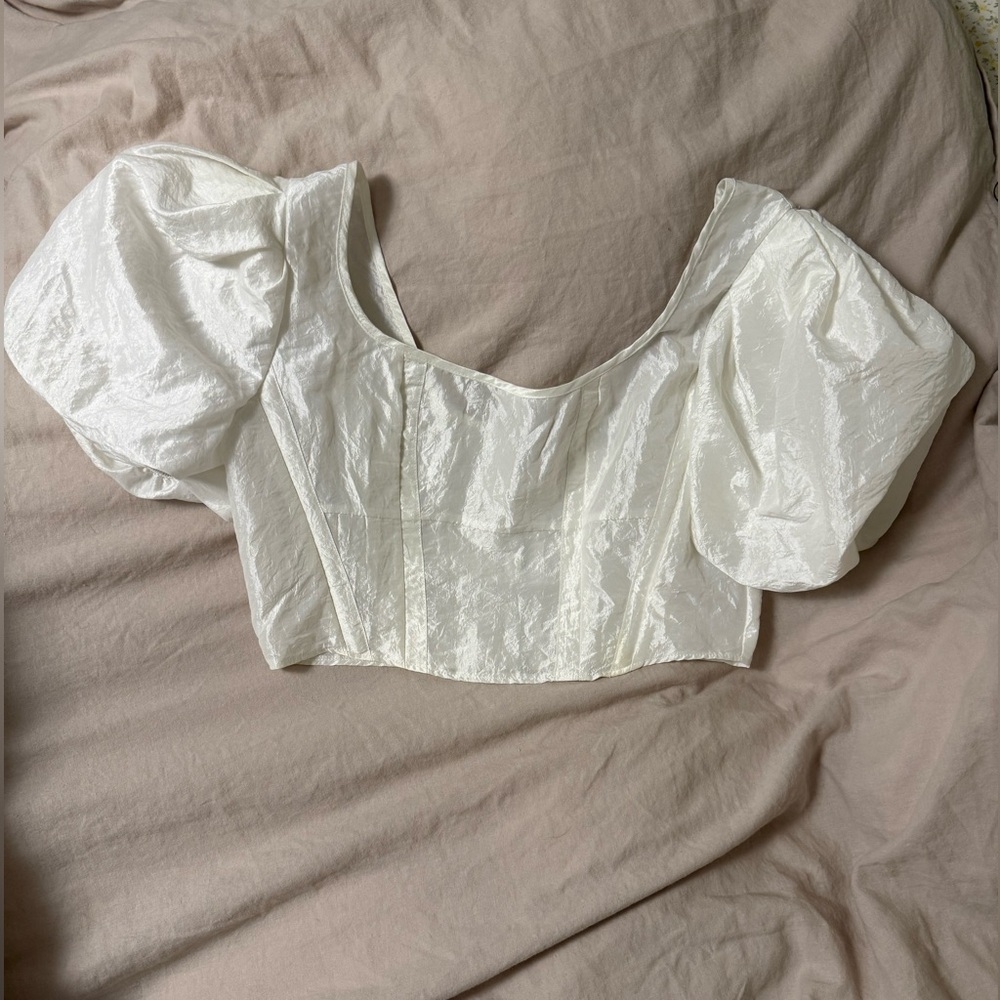 🤍 Topshop Ivory Puff Sleeve Corset Crop Top